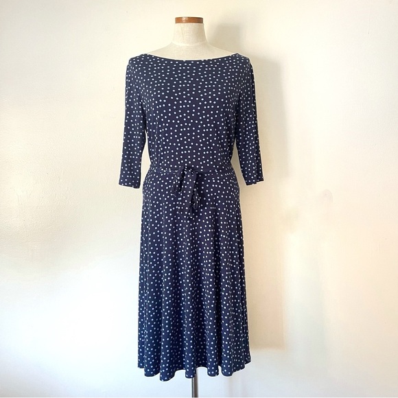 Leota Navy Blue Fit and flare handmade midi dress with belt size XL preowned - Picture 1 of 5